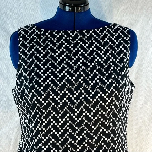 Jones New York Signature Black W/White Embroidery Sleeveless Sheath Dress 16 - Picture 2 of 8